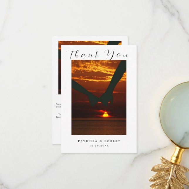 Minimalist Simple Script newlyweds Wedding Photo Thank You Card (Front/Back In Situ)