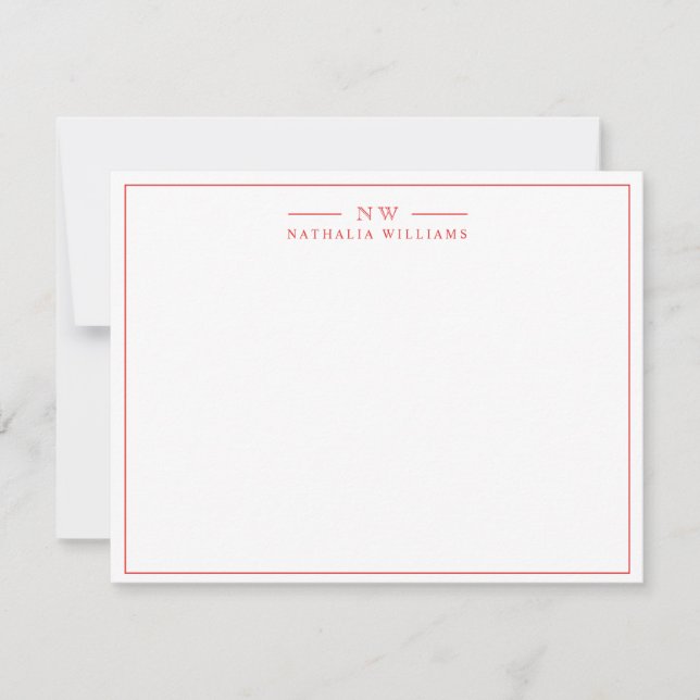 Minimalist Simple Script Red with Border Monogram Card (Front)