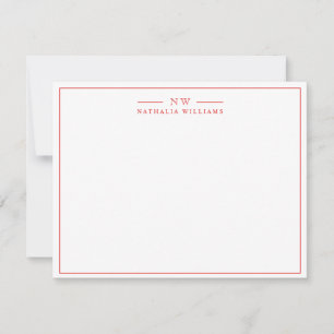 Minimalist Simple Script Red with Border Monogram Card