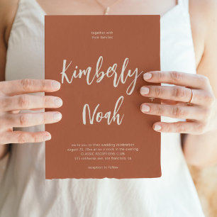Minimalist simple script terracotta wedding invitation