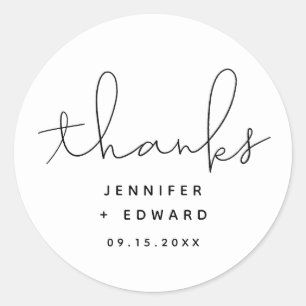 Minimalist Simple Script Thanks Wedding Classic Round Sticker