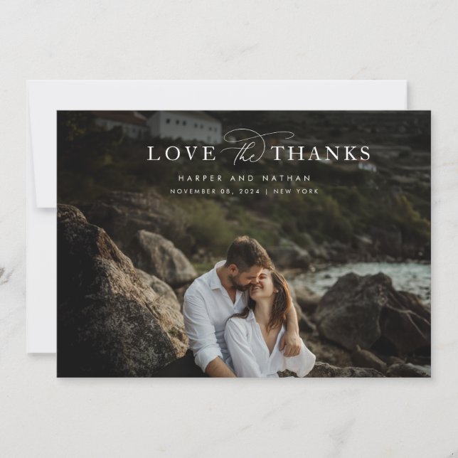 Minimalist Simple Script Wedding Photo Thank You Card (Front)