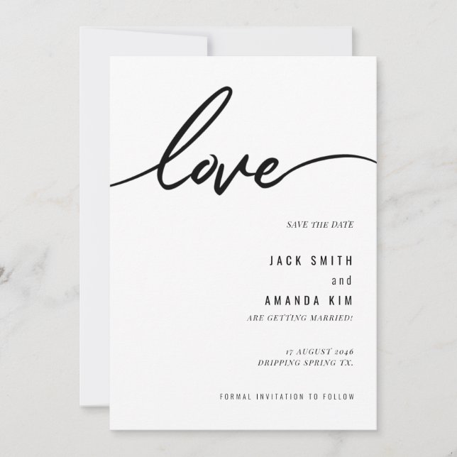 Minimalist Simple Script Wedding save the date (Front)