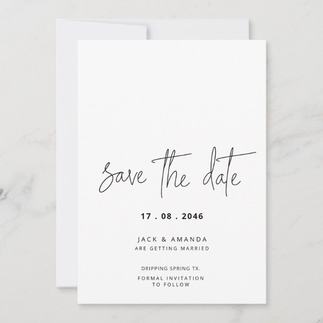 Minimalist Simple Script Wedding save the date (Front)