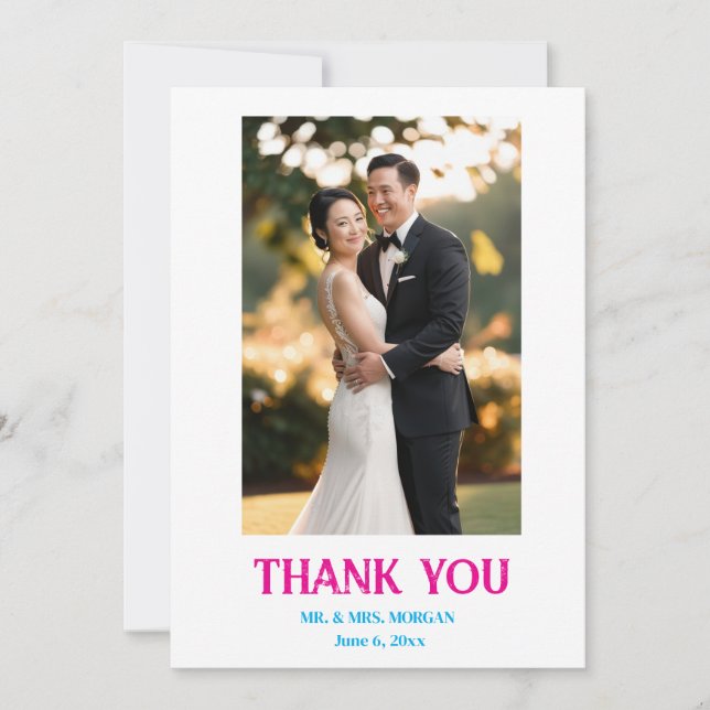 Minimalist Simple Script with Heart Wedding Photo Thank You Card (Front)
