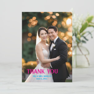 Minimalist Simple Script with Heart Wedding Photo Thank You Card