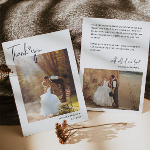 Minimalist Simple Script with Heart Wedding Photo Thank You Card