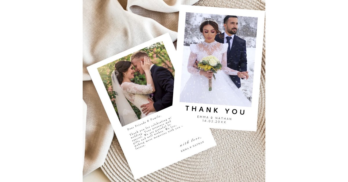 Minimalist Simple Script with Heart Wedding Photo Thank You Card | Zazzle