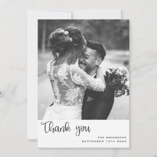 Minimalist Simple Script with Wedding Photo  Thank Thank You Card