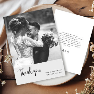 Minimalist Simple Script with Wedding Photo  Thank You Card