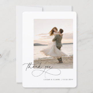 Minimalist Simple Stylish Script Wedding Photo Thank You Card