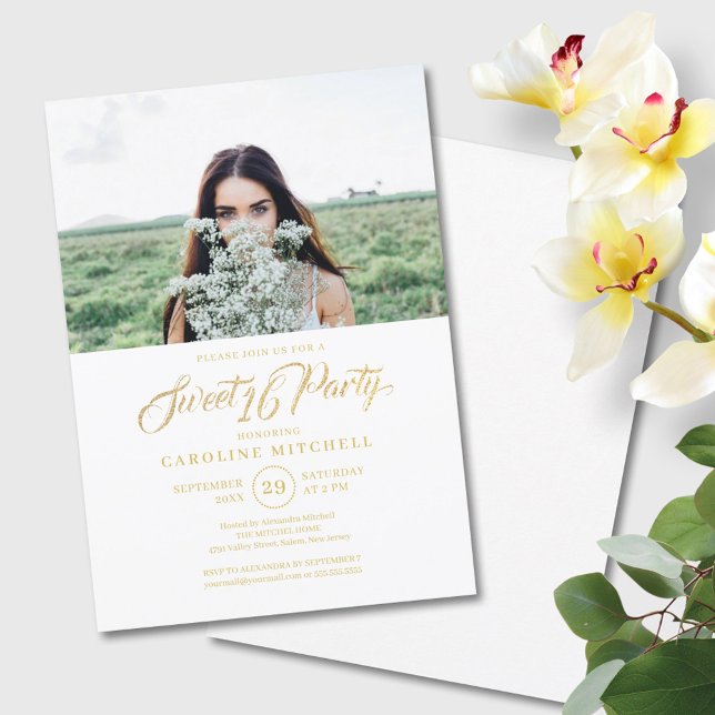 Minimalist Simple Sweet 16 Party Photo Invitation (Creator Uploaded)