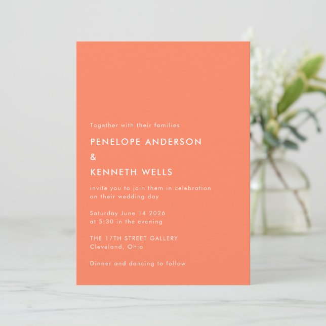 Minimalist Simple Tangerine Orange Wedding Invitation (Standing Front)