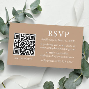 Minimalist Simple Taupe Wedding QR RSVP Enclosure Card