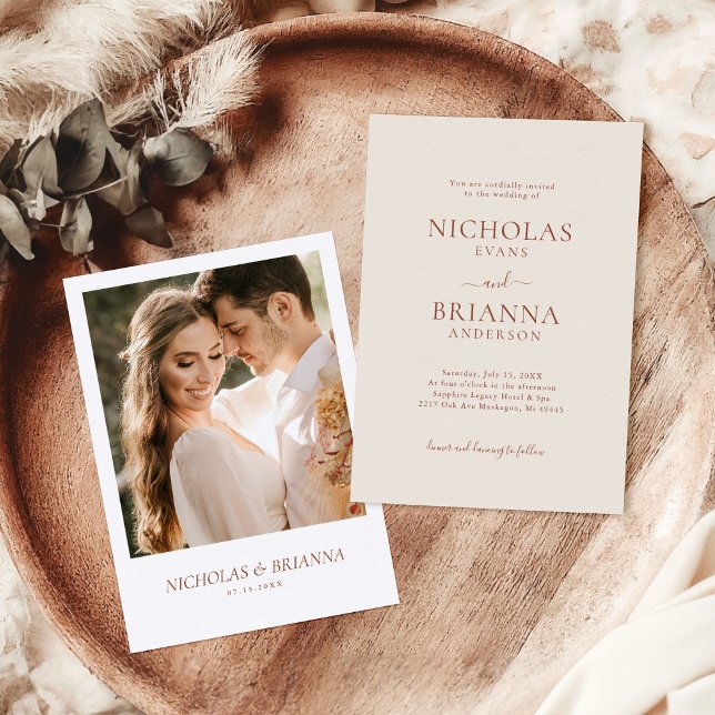 Minimalist Simple Terracotta Modern Wedding Photo Invitation (Creator Uploaded)