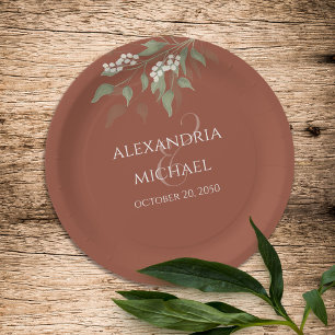 Minimalist Simple Terracotta Wedding Calligraphy Paper Plate