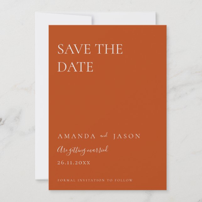 Minimalist Simple Terracotta Wedding Save The Date (Front)