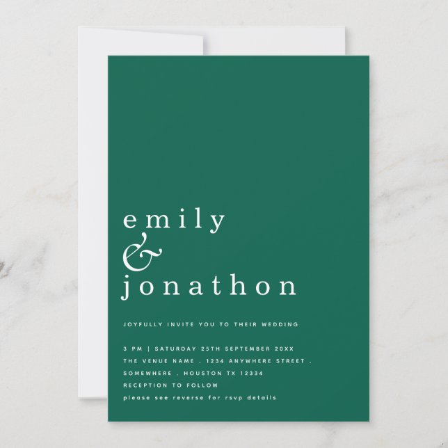 Minimalist Simple Text QR Code Emerald Wedding  Invitation (Front)