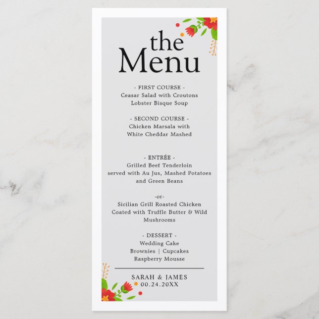 Minimalist Simple Trendy Modern Floral Dinner Menu (Front)