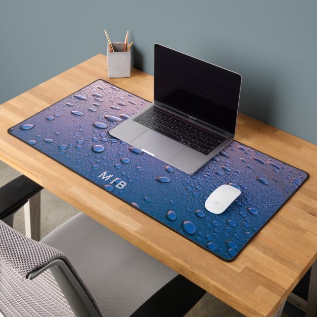 Minimalist Simple Two Monogram Purple Water Drop Desk Mat (Office 2)