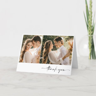 Minimalist Simple Two Photo Wedding Thank You Card