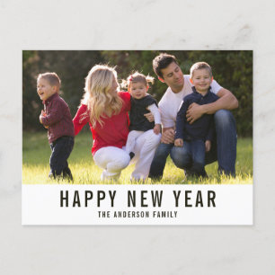 Minimalist Simple Typography Happy New Year Photo Holiday Postcard