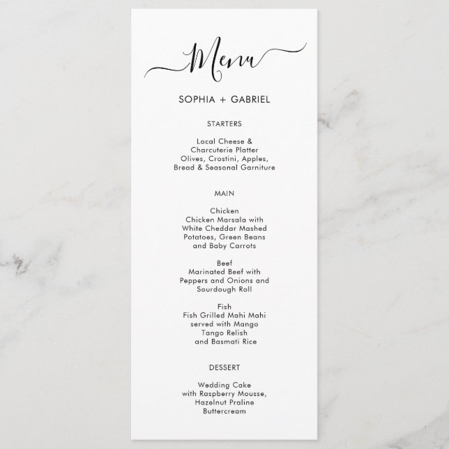 Minimalist Simple Typography Wedding Menu Card (Front)
