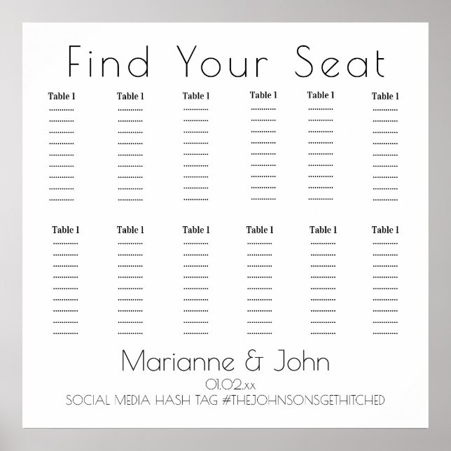 Minimalist Simple Typography Wedding Seating Chart (Front)