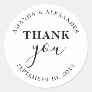 Minimalist simple typography wedding thank you classic round sticker