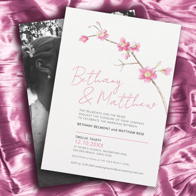 Minimalist simple watercolor spring blossom pink invitation (Creator Uploaded)