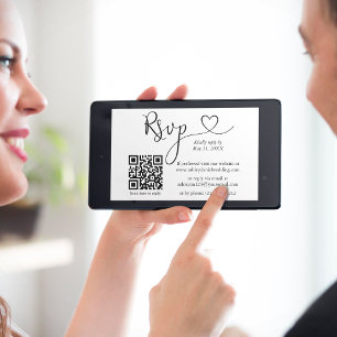 Minimalist Simple Wedding Black and White QR RSVP Card