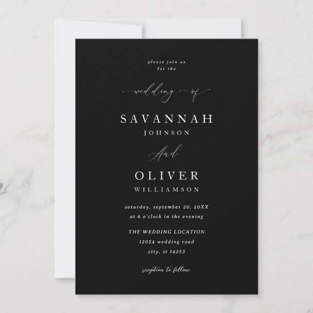 Minimalist Simple Wedding- Black Invitation (Front)