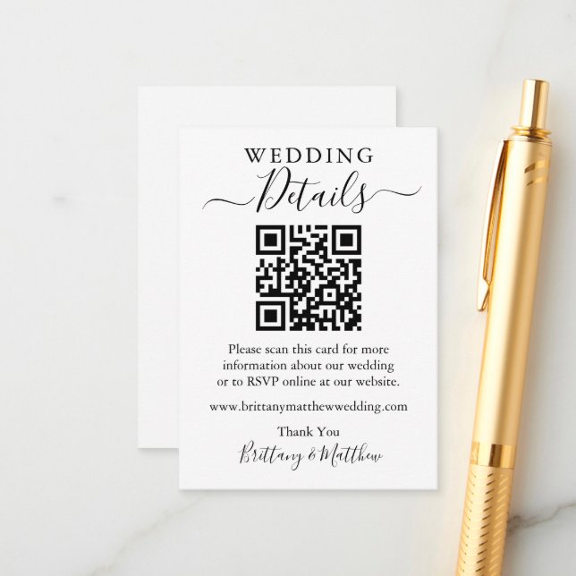 Minimalist Simple Wedding Details Website QR  Enclosure Card (Front/Back In Situ)
