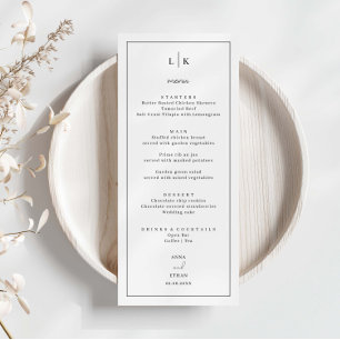 Minimalist Simple Wedding Menu Card
