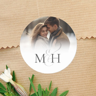 Minimalist Simple Wedding Monogram Ampersand Photo Classic Round Sticker