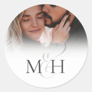Minimalist Simple Wedding Monogram Photo Ampersand Classic Round Sticker