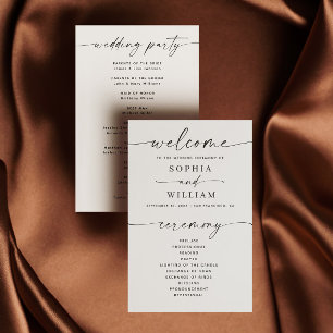 Minimalist simple wedding program   Modern script