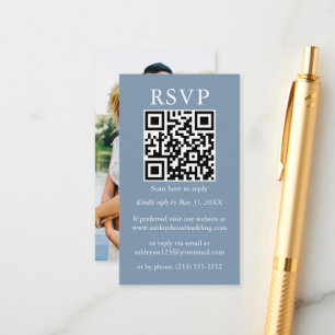 Minimalist Simple Wedding QR Photo Dusty Blue RSVP Enclosure Card