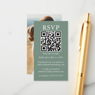 Minimalist Simple Wedding QR Photo Sage Green RSVP Enclosure Card