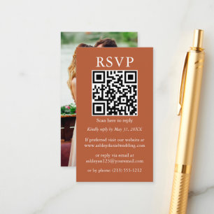 Minimalist Simple Wedding QR Photo Terracotta RSVP Enclosure Card