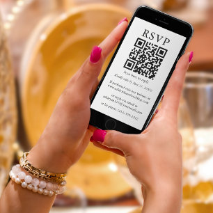 Minimalist Simple Wedding QR RSVP Black and White Card