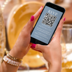 Minimalist Simple Wedding QR RSVP Dusty Blue Card