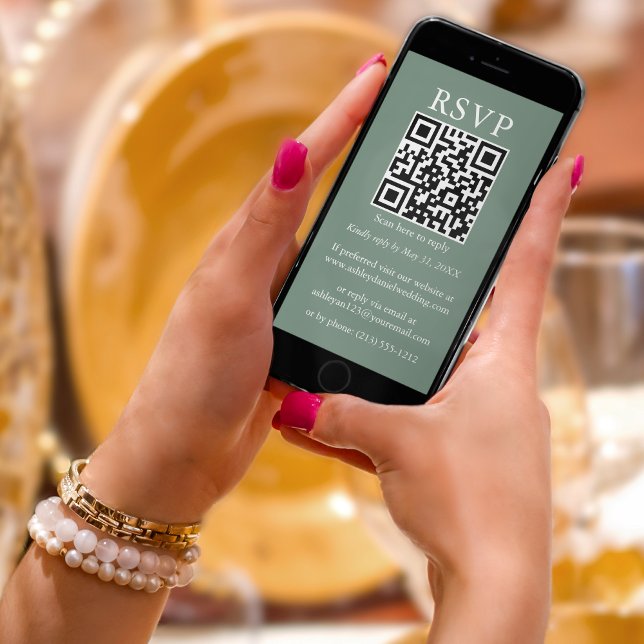 Minimalist Simple Wedding QR RSVP Sage Green Card (Creator Uploaded)