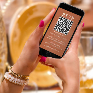 Minimalist Simple Wedding QR RSVP Terracotta Card