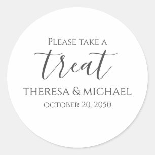 Minimalist Simple Wedding Take a Treat Template Classic Round Sticker