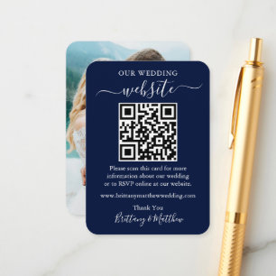 Minimalist Simple Wedding Website Photo QR Blue Enclosure Card