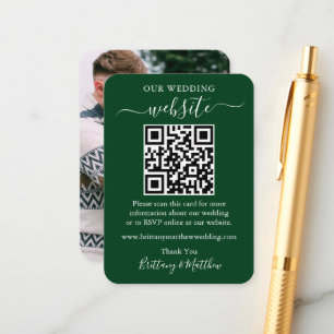 Minimalist Simple Wedding Website Photo QR Green Enclosure Card