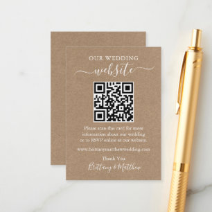 Minimalist Simple Wedding Website QR Kraft Enclosure Card