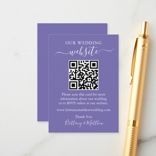 Minimalist Simple Wedding Website QR Periwinkle Enclosure Card (Front/Back In Situ)