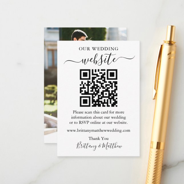 Minimalist Simple Wedding Website QR Photo Enclosure Card (Front/Back In Situ)